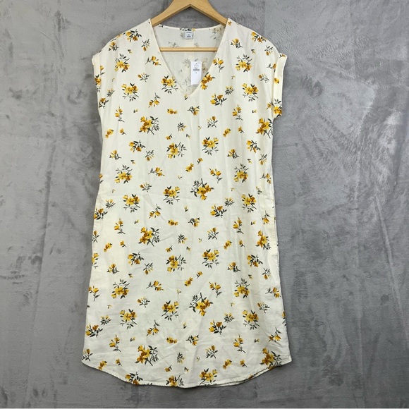 Old Navy Dresses & Skirts - Old Navy Yellow Foral Linen Blend Shift Dress Button Down Back. Size XS. (NWT).